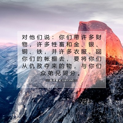 Picture 07 - 约 书 亚 记 22:8 CUVS - 对 他 们 说 ： 你 们 带 许 多 财 物 - Bible Verse Picture