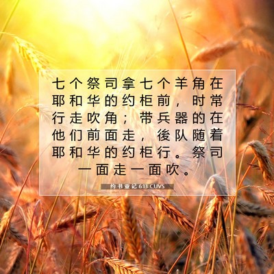 Picture 07 - 约 书 亚 记 6:13 CUVS - 七 个 祭 司 拿 七 个 羊 角 在 耶 和 - Bible Verse Picture