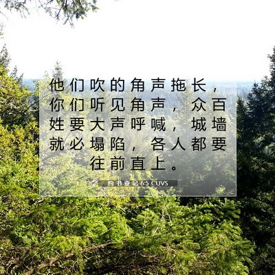 Picture 07 - 约 书 亚 记 6:5 CUVS - 他 们 吹 的 角 声 拖 长 ， 你 们 听 - Bible Verse Picture