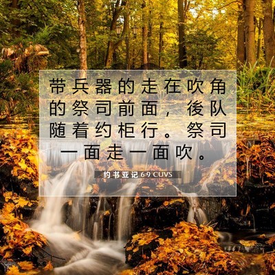 Picture 07 - 约 书 亚 记 6:9 CUVS - 带 兵 器 的 走 在 吹 角 的 祭 司 前 - Bible Verse Picture