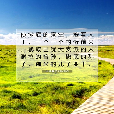 Picture 07 - 约 书 亚 记 7:18 CUVS - 使 撒 底 的 家 室 ， 按 着 人 丁 ， - Bible Verse Picture