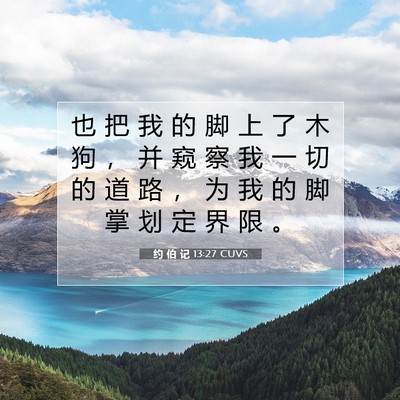 Picture 07 - 约 伯 记 13:27 CUVS - 也 把 我 的 脚 上 了 木 狗 ， 并 窥 - Bible Verse Picture