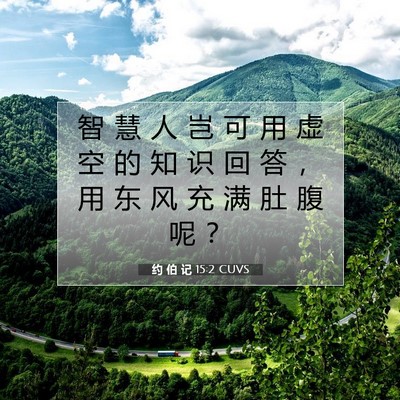 Picture 07 - 约 伯 记 15:2 CUVS - 智 慧 人 岂 可 用 虚 空 的 知 识 回 - Bible Verse Picture
