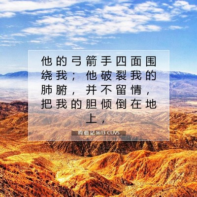 Picture 07 - 约 伯 记 16:13 CUVS - 他 的 弓 箭 手 四 面 围 绕 我 ； 他 - Bible Verse Picture