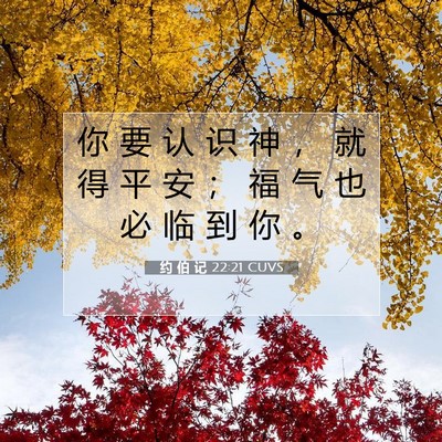 Picture 07 - 约 伯 记 22:21 CUVS - 你 要 认 识 神 ， 就 得 平 安 ； 福 - Bible Verse Picture