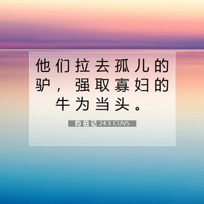 Picture 07 - 约 伯 记 24:3 CUVS - 他 们 拉 去 孤 儿 的 驴 ， 强 取 寡 - Bible Verse Picture