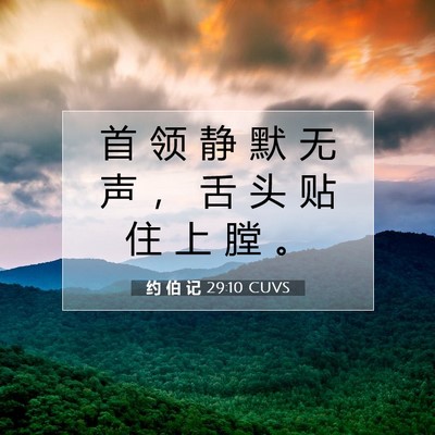 Picture 07 - 约 伯 记 29:10 CUVS - 首 领 静 默 无 声 ， 舌 头 贴 住 上 - Bible Verse Picture