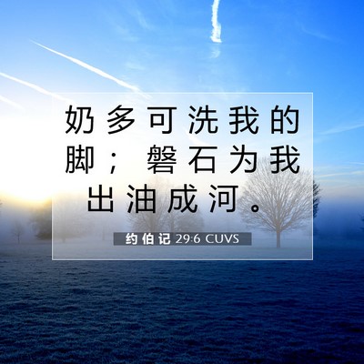 Picture 07 - 约 伯 记 29:6 CUVS - 奶 多 可 洗 我 的 脚 ； 磐 石 为 我 - Bible Verse Picture
