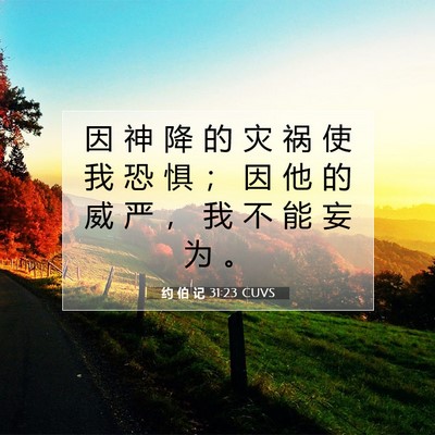 Picture 07 - 约 伯 记 31:23 CUVS - 因 神 降 的 灾 祸 使 我 恐 惧 ； 因 - Bible Verse Picture