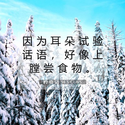 Picture 07 - 约 伯 记 34:3 CUVS - 因 为 耳 朵 试 验 话 语 ， 好 像 上 - Bible Verse Picture