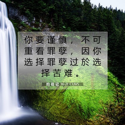 Picture 07 - 约 伯 记 36:21 CUVS - 你 要 谨 慎 ， 不 可 重 看 罪 孽 ， - Bible Verse Picture