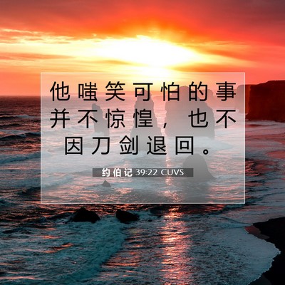 Picture 07 - 约 伯 记 39:22 CUVS - 他 嗤 笑 可 怕 的 事 并 不 惊 惶 ， - Bible Verse Picture
