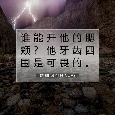 Picture 07 - 约 伯 记 41:14 CUVS - 谁 能 开 他 的 腮 颊 ？ 他 牙 齿 四 - Bible Verse Picture