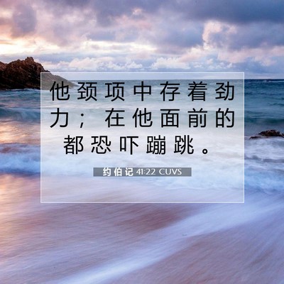 Picture 07 - 约 伯 记 41:22 CUVS - 他 颈 项 中 存 着 劲 力 ； 在 他 面 - Bible Verse Picture