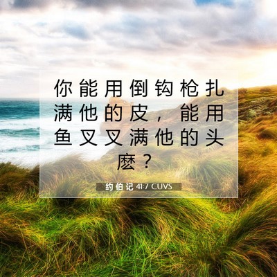 Picture 07 - 约 伯 记 41:7 CUVS - 你 能 用 倒 钩 枪 扎 满 他 的 皮 ， - Bible Verse Picture