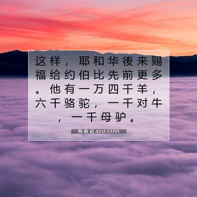 Picture 07 - 约 伯 记 42:12 CUVS - 这 样 ， 耶 和 华 後 来 赐 福 给 约 - Bible Verse Picture