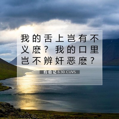Picture 07 - 约 伯 记 6:30 CUVS - 我 的 舌 上 岂 有 不 义 麽 ？ 我 的 - Bible Verse Picture