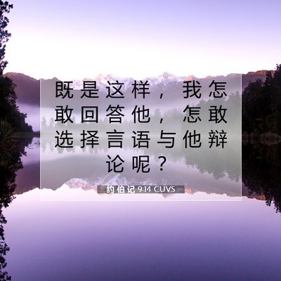 Picture 07 - 约 伯 记 9:14 CUVS - 既 是 这 样 ， 我 怎 敢 回 答 他 ， - Bible Verse Picture