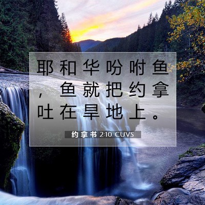 Picture 07 - 约 拿 书 2:10 CUVS - 耶 和 华 吩 咐 鱼 ， 鱼 就 把 约 拿 - Bible Verse Picture