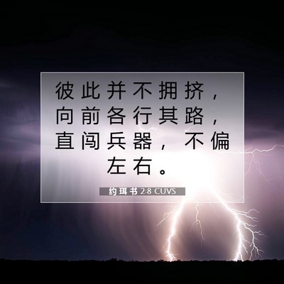 Picture 07 - 约 珥 书 2:8 CUVS - 彼 此 并 不 拥 挤 ， 向 前 各 行 其 - Bible Verse Picture