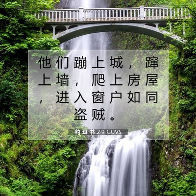 Picture 07 - 约 珥 书 2:9 CUVS - 他 们 蹦 上 城 ， 蹿 上 墙 ， 爬 上 - Bible Verse Picture