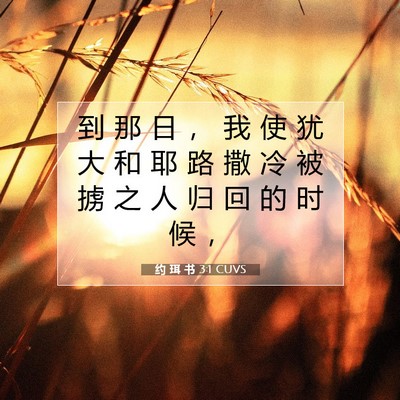 Picture 07 - 约 珥 书 3:1 CUVS - 到 那 日 ， 我 使 犹 大 和 耶 路 撒 - Bible Verse Picture
