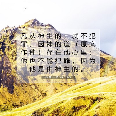 Picture 07 - 约 翰 一 书 3:9 CUVS - 凡 从 神 生 的 ， 就 不 犯 罪 ， 因 - Bible Verse Picture
