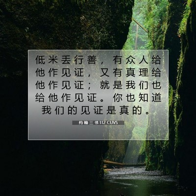 Picture 07 - 约 翰 三 书 1:12 CUVS - 低 米 丢 行 善 ， 有 众 人 给 他 作 - Bible Verse Picture
