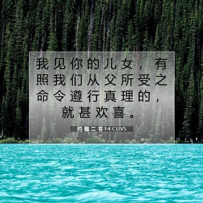 Picture 07 - 约 翰 二 书 1:4 CUVS - 我 见 你 的 儿 女 ， 有 照 我 们 从 - Bible Verse Picture