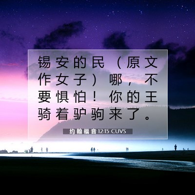 Picture 07 - 约 翰 福 音 12:15 CUVS - 锡 安 的 民 （ 原 文 作 女 子 ） 哪 - Bible Verse Picture