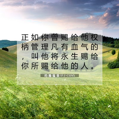 Picture 07 - 约 翰 福 音 17:2 CUVS - 正 如 你 曾 赐 给 他 权 柄 管 理 凡 - Bible Verse Picture