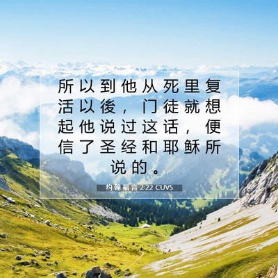 Picture 07 - 约 翰 福 音 2:22 CUVS - 所 以 到 他 从 死 里 复 活 以 後 ， - Bible Verse Picture