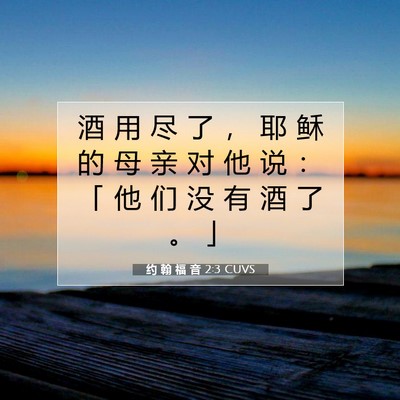 Picture 07 - 约 翰 福 音 2:3 CUVS - 酒 用 尽 了 ， 耶 稣 的 母 亲 对 他 - Bible Verse Picture