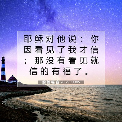 Picture 07 - 约 翰 福 音 20:29 CUVS - 耶 稣 对 他 说 ： 你 因 看 见 了 我 - Bible Verse Picture