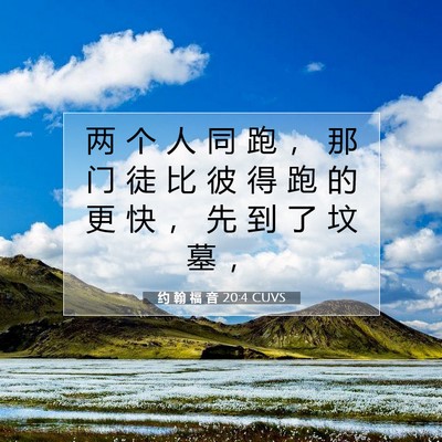 Picture 07 - 约 翰 福 音 20:4 CUVS - 两 个 人 同 跑 ， 那 门 徒 比 彼 得 - Bible Verse Picture