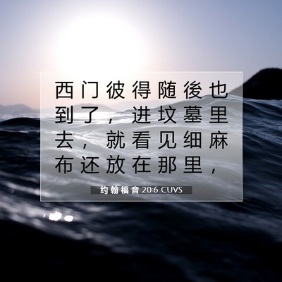 Picture 07 - 约 翰 福 音 20:6 CUVS - 西 门 彼 得 随 後 也 到 了 ， 进 坟 - Bible Verse Picture