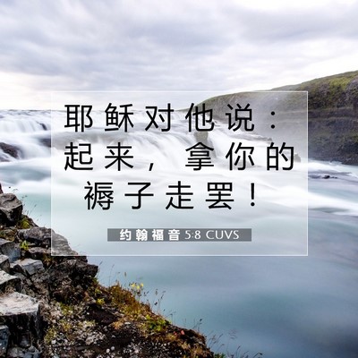 Picture 07 - 约 翰 福 音 5:8 CUVS - 耶 稣 对 他 说 ： 起 来 ， 拿 你 的 - Bible Verse Picture