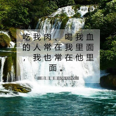 Picture 07 - 约 翰 福 音 6:56 CUVS - 吃 我 肉 、 喝 我 血 的 人 常 在 我 - Bible Verse Picture