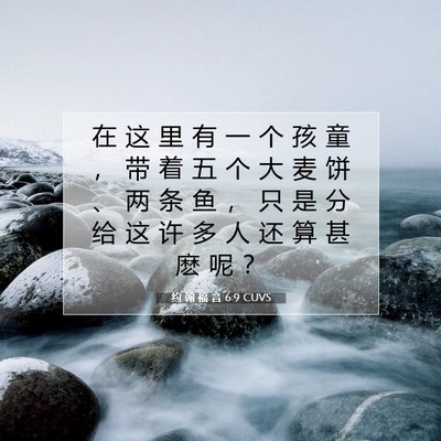 Picture 07 - 约 翰 福 音 6:9 CUVS - 在 这 里 有 一 个 孩 童 ， 带 着 五 - Bible Verse Picture