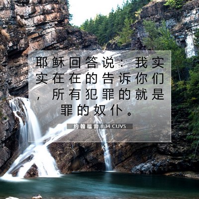 Picture 07 - 约 翰 福 音 8:34 CUVS - 耶 稣 回 答 说 ： 我 实 实 在 在 的 - Bible Verse Picture