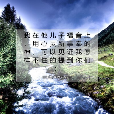 Picture 07 - 罗 马 书 1:9 CUVS - 我 在 他 儿 子 福 音 上 ， 用 心 灵 - Bible Verse Picture