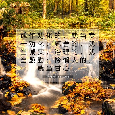 Picture 07 - 罗 马 书 12:8 CUVS - 或 作 劝 化 的 ， 就 当 专 一 劝 化 - Bible Verse Picture