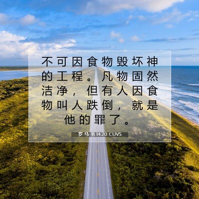 Picture 07 - 罗 马 书 14:20 CUVS - 不 可 因 食 物 毁 坏 神 的 工 程 。 - Bible Verse Picture