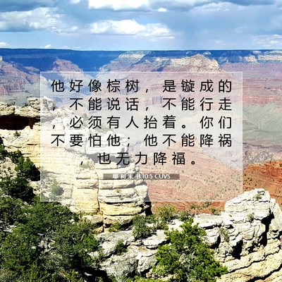 Picture 07 - 耶 利 米 书 10:5 CUVS - 他 好 像 棕 树 ， 是 镟 成 的 ， 不 - Bible Verse Picture