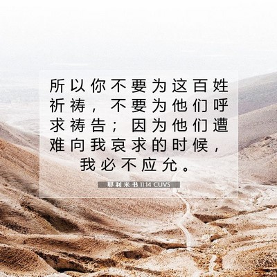 Picture 07 - 耶 利 米 书 11:14 CUVS - 所 以 你 不 要 为 这 百 姓 祈 祷 ， - Bible Verse Picture