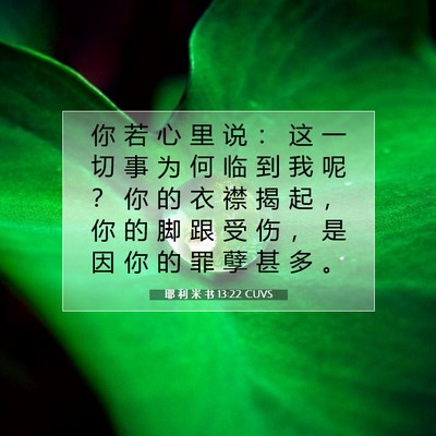 Picture 07 - 耶 利 米 书 13:22 CUVS - 你 若 心 里 说 ： 这 一 切 事 为 何 - Bible Verse Picture