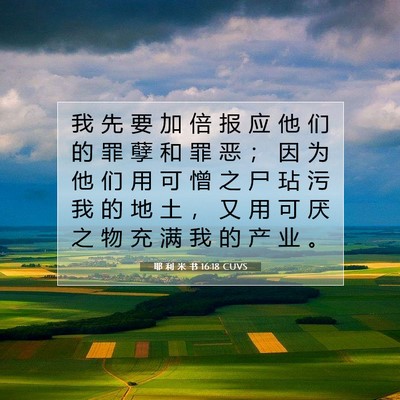 Picture 07 - 耶 利 米 书 16:18 CUVS - 我 先 要 加 倍 报 应 他 们 的 罪 孽 - Bible Verse Picture