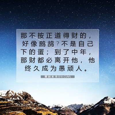 Picture 07 - 耶 利 米 书 17:11 CUVS - 那 不 按 正 道 得 财 的 ， 好 像 鹧 - Bible Verse Picture