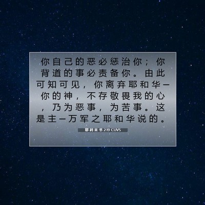 Picture 07 - 耶 利 米 书 2:19 CUVS - 你 自 己 的 恶 必 惩 治 你 ； 你 背 - Bible Verse Picture