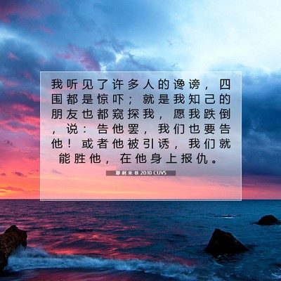 Picture 07 - 耶 利 米 书 20:10 CUVS - 我 听 见 了 许 多 人 的 谗 谤 ， 四 - Bible Verse Picture
